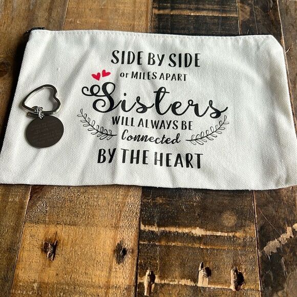 A lot(16)Sisters will always be connected by the Heart makeup bag and keychain - Picture 1 of 2
